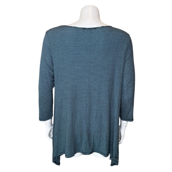 Comfy USA Striped Top Tunic L Sharkbite Hem 3/4 Sleeve Blue Black - Picture 3 of 9